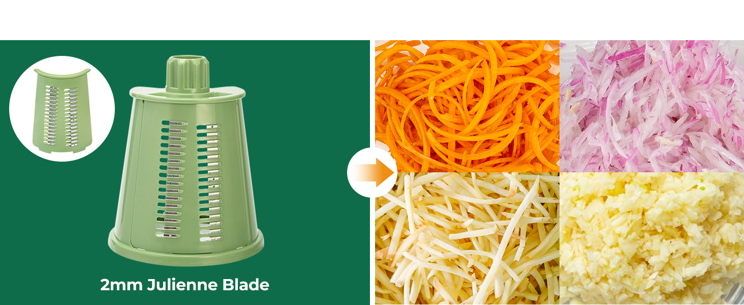 SUSTEAS Rotary Cheese Grater with Handle - Vegetable Shredder with 5 Well-designed Blades & Strong Suction Base,Round Mandoline Slicer & Food Chopper for Kitchen,with Blade Storage Box(Retro Green) detail 5