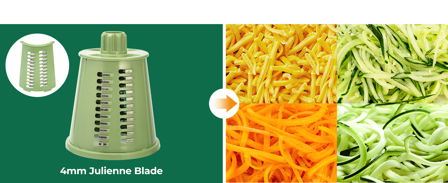 SUSTEAS Rotary Cheese Grater with Handle - Vegetable Shredder with 5 Well-designed Blades & Strong Suction Base,Round Mandoline Slicer & Food Chopper for Kitchen,with Blade Storage Box(Retro Green) detail 6
