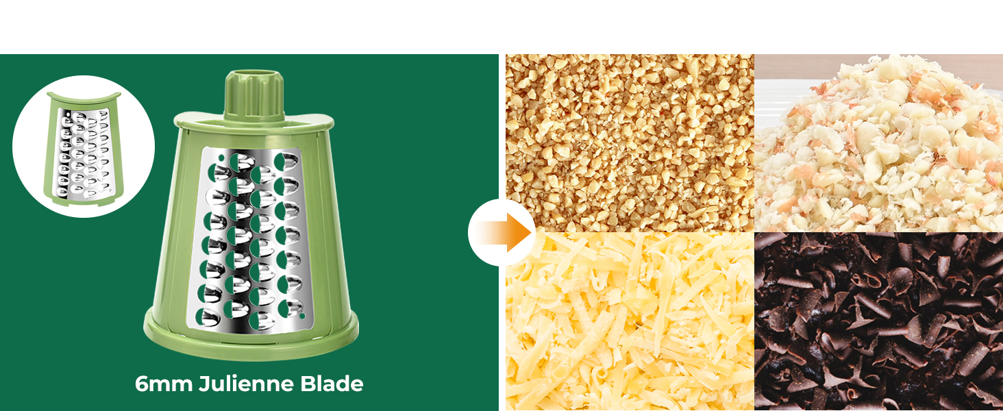 SUSTEAS Rotary Cheese Grater with Handle - Vegetable Shredder with 5 Well-designed Blades & Strong Suction Base,Round Mandoline Slicer & Food Chopper for Kitchen,with Blade Storage Box(Retro Green) detail 7