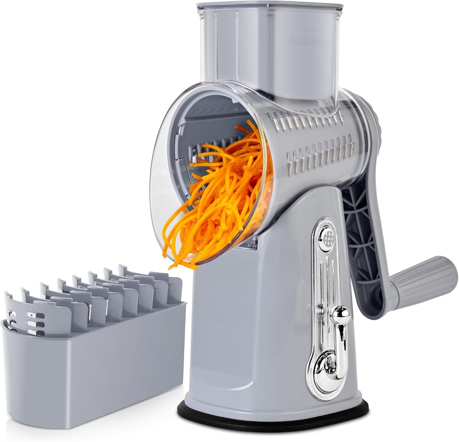 SUSTEAS Rotary Cheese Grater with Handle - Vegetable Shredder with 5 Well-designed Blades & Strong Suction Base,Round Mandoline Slicer & Food Chopper for Kitchen,with Blade Storage Box(Retro Green) detail 16