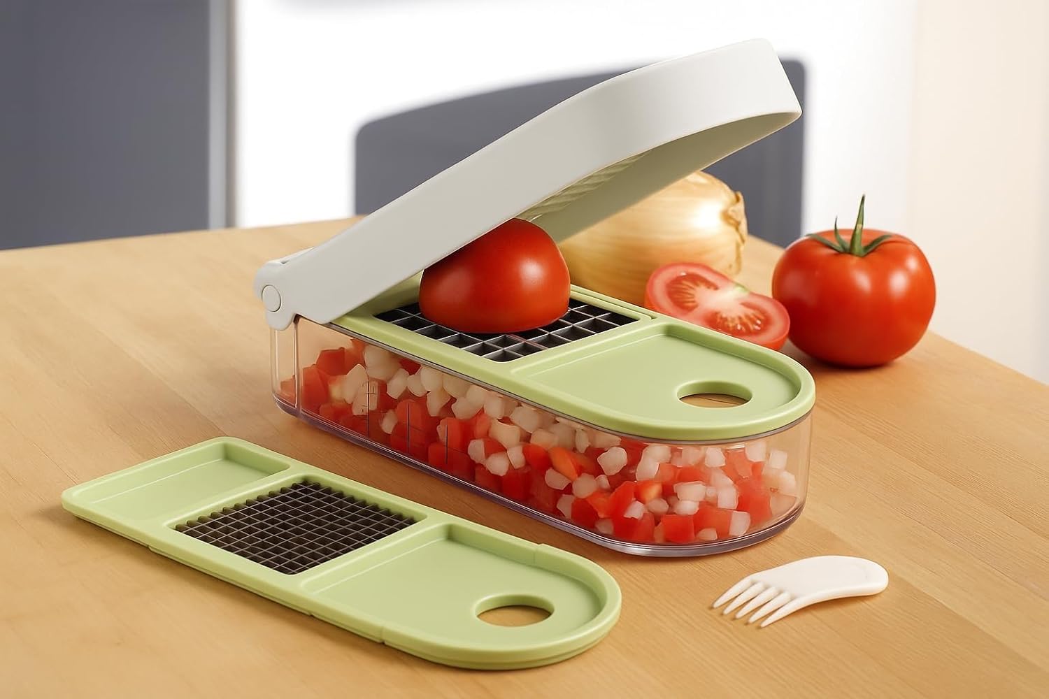 Vidalia Chop Wizard Vegetable Chopper - Original As Seen On TV Food Dicer with 2 Stainless Steel Blades, Large 2-Cup Container, Cleaning Tool, Dishwasher Safe Onion & Vegetable and Fruit Cutter detail 3