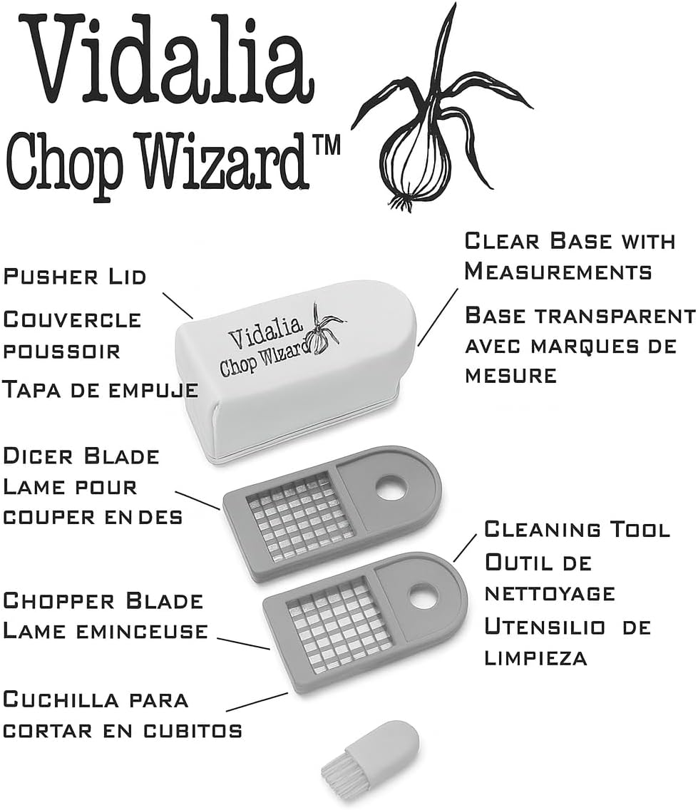 Vidalia Chop Wizard Vegetable Chopper - Original As Seen On TV Food Dicer with 2 Stainless Steel Blades, Large 2-Cup Container, Cleaning Tool, Dishwasher Safe Onion & Vegetable and Fruit Cutter detail 8