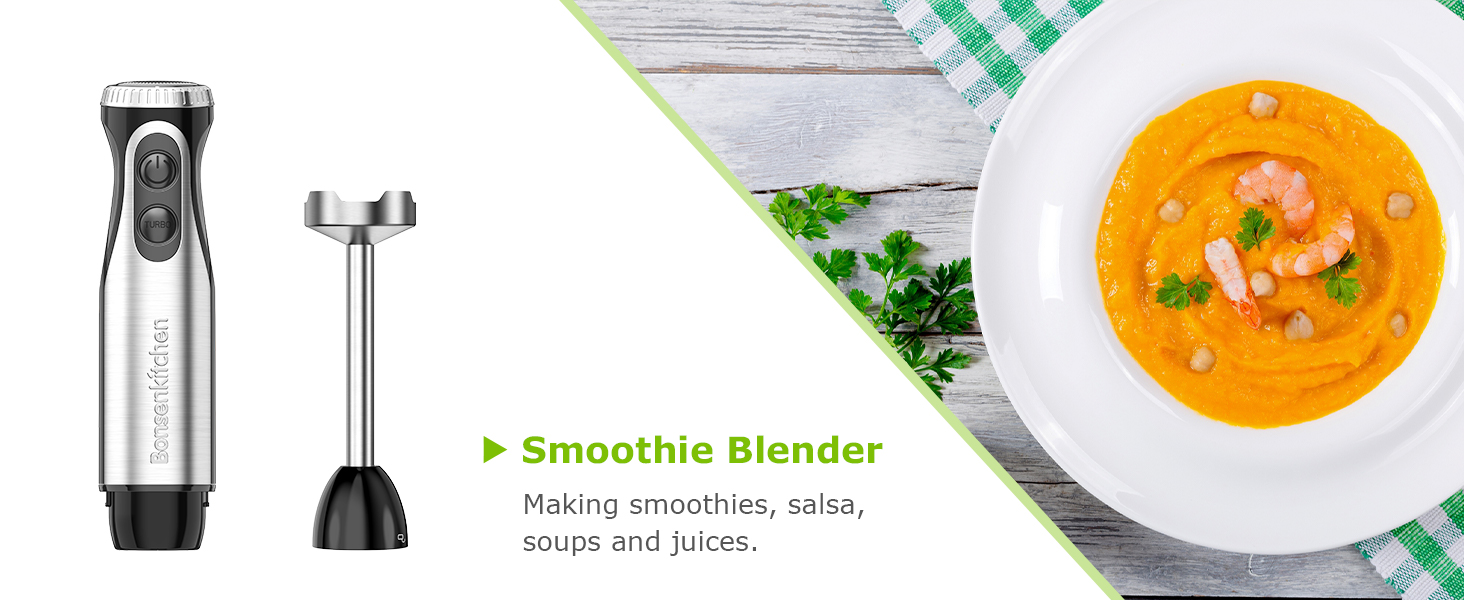 Bonsenkitchen Immersion Blender Handheld with Food Processor, 20 Speeds Hand Blender with Turbo Mode, Stainless Steel Blade, Egg Whisk, Beaker & Chopper Bowl, Hand Mixer for Smoothie, Soup, Baby Food detail 2