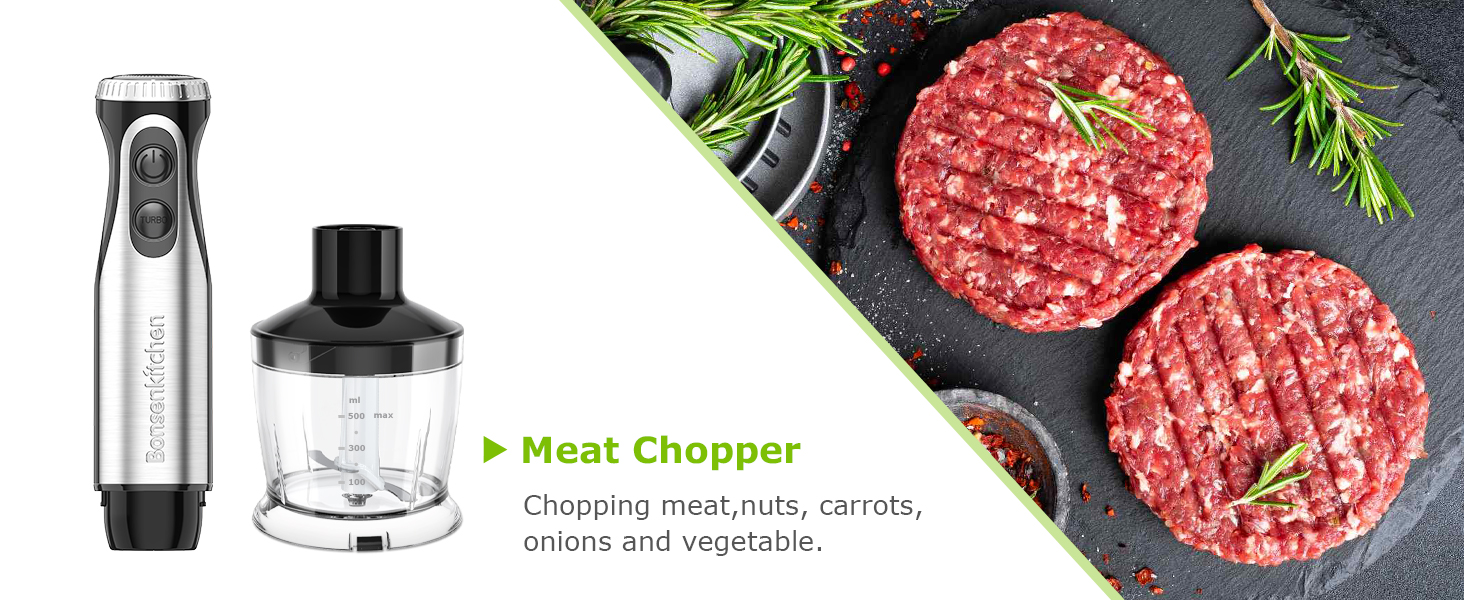 Bonsenkitchen Immersion Blender Handheld with Food Processor, 20 Speeds Hand Blender with Turbo Mode, Stainless Steel Blade, Egg Whisk, Beaker & Chopper Bowl, Hand Mixer for Smoothie, Soup, Baby Food detail 4