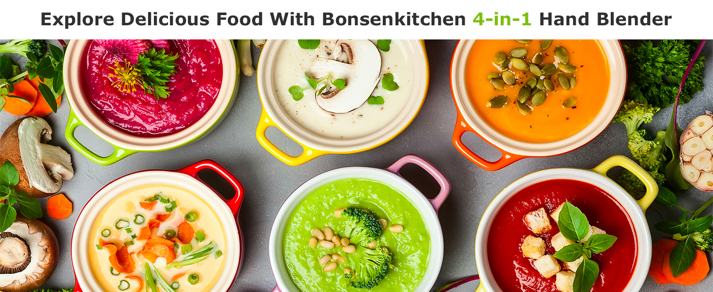 Bonsenkitchen Immersion Blender Handheld with Food Processor, 20 Speeds Hand Blender with Turbo Mode, Stainless Steel Blade, Egg Whisk, Beaker & Chopper Bowl, Hand Mixer for Smoothie, Soup, Baby Food detail 5