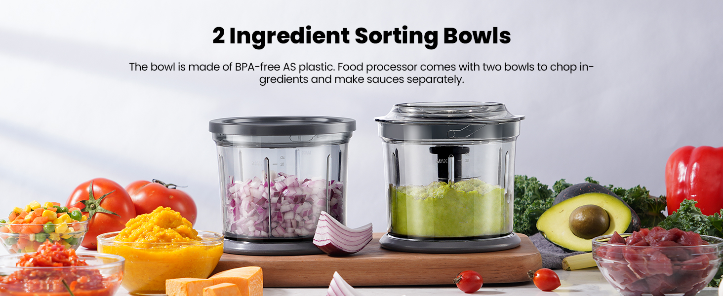 Food Processor 4 Cup, Electric Food Chopper, Small but PowerfulMeat Grinder with 2 Bowls, 2 Speed & 4 Blades for Vegetable, Meat, Nuts, Functions for Chopping, Dicing, Mixing and Puree detail 3