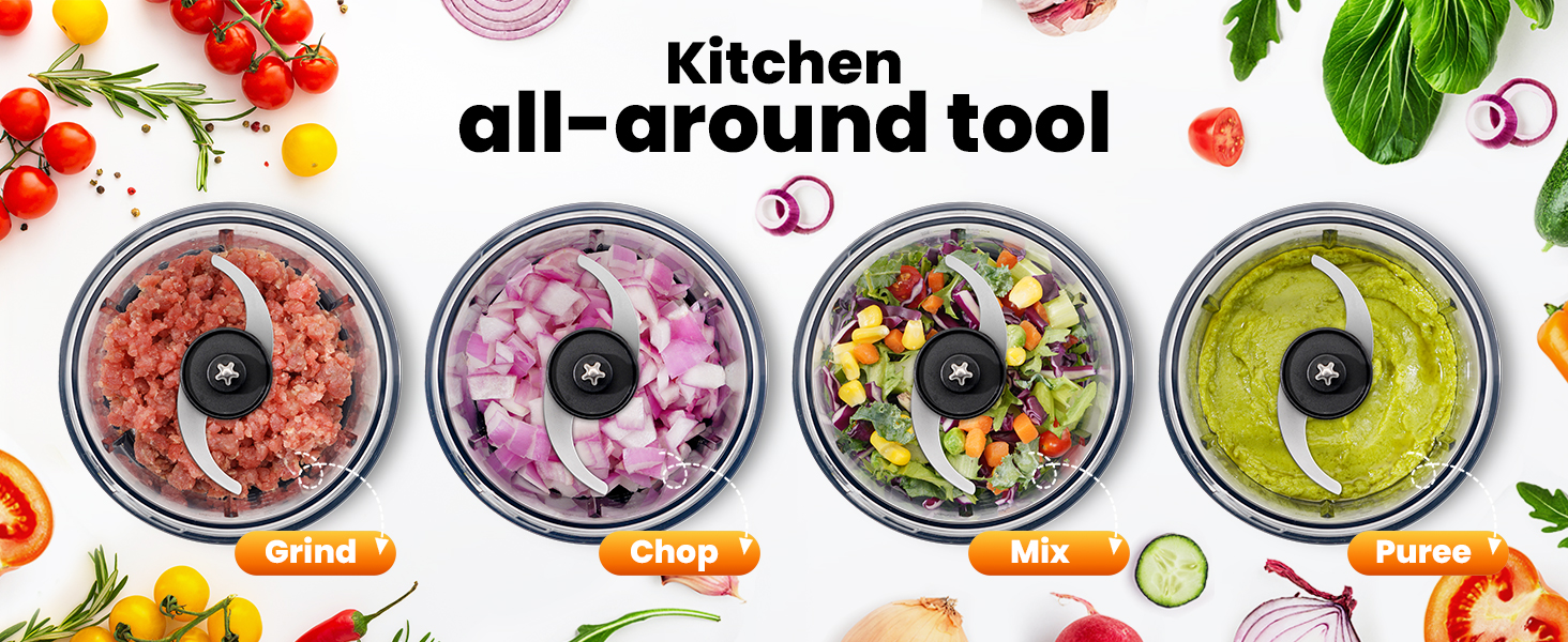 Food Processor 4 Cup, Electric Food Chopper, Small but PowerfulMeat Grinder with 2 Bowls, 2 Speed & 4 Blades for Vegetable, Meat, Nuts, Functions for Chopping, Dicing, Mixing and Puree detail 7