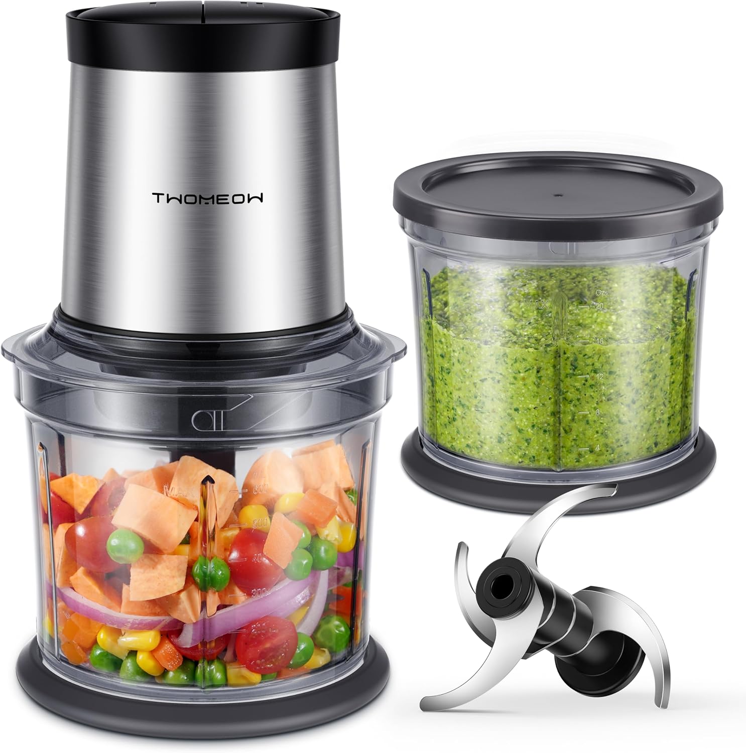 Food Processor 4 Cup, Electric Food Chopper, Small but PowerfulMeat Grinder with 2 Bowls, 2 Speed & 4 Blades for Vegetable, Meat, Nuts, Functions for Chopping, Dicing, Mixing and Puree detail 12