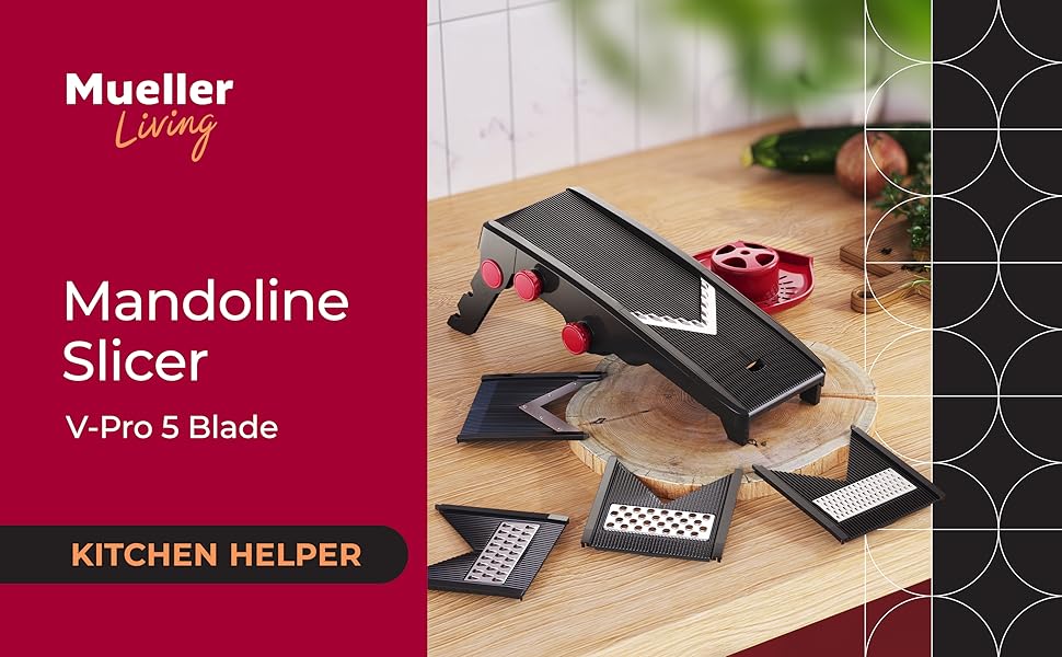 Mueller Austria Mandoline Slicer for Kitchen, Adjustable Vegetable Chopper, Fruit, Cheese Grater, Potato Chips Slicer - Black detail 1