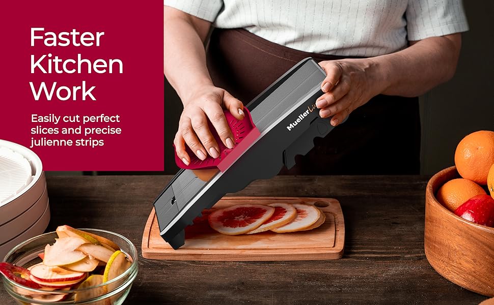 Mueller Austria Mandoline Slicer for Kitchen, Adjustable Vegetable Chopper, Fruit, Cheese Grater, Potato Chips Slicer - Black detail 3