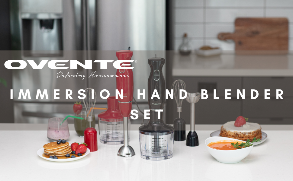 OVENTE Immersion Hand Blender Set, 300W Electric Handheld Stick Mixer, 2 Mixing Speeds with Stainless Steel Blades, Egg Whisk, Beaker & BPA-Free Food Chopper, Black HS565B detail 1