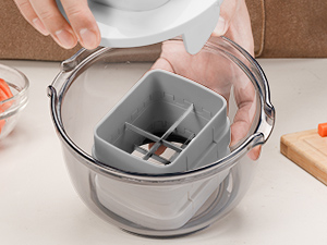 KEOUKE Multifunctional Vegetable Chopper Bowl White - 3 Interchangeable Blades Potato French Fry Cutter with Container & Storage Box Food Chopper Dicer for Cucumber, Tomato, Carrot, Onion detail 5