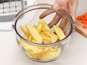 KEOUKE Multifunctional Vegetable Chopper Bowl White - 3 Interchangeable Blades Potato French Fry Cutter with Container & Storage Box Food Chopper Dicer for Cucumber, Tomato, Carrot, Onion detail 6