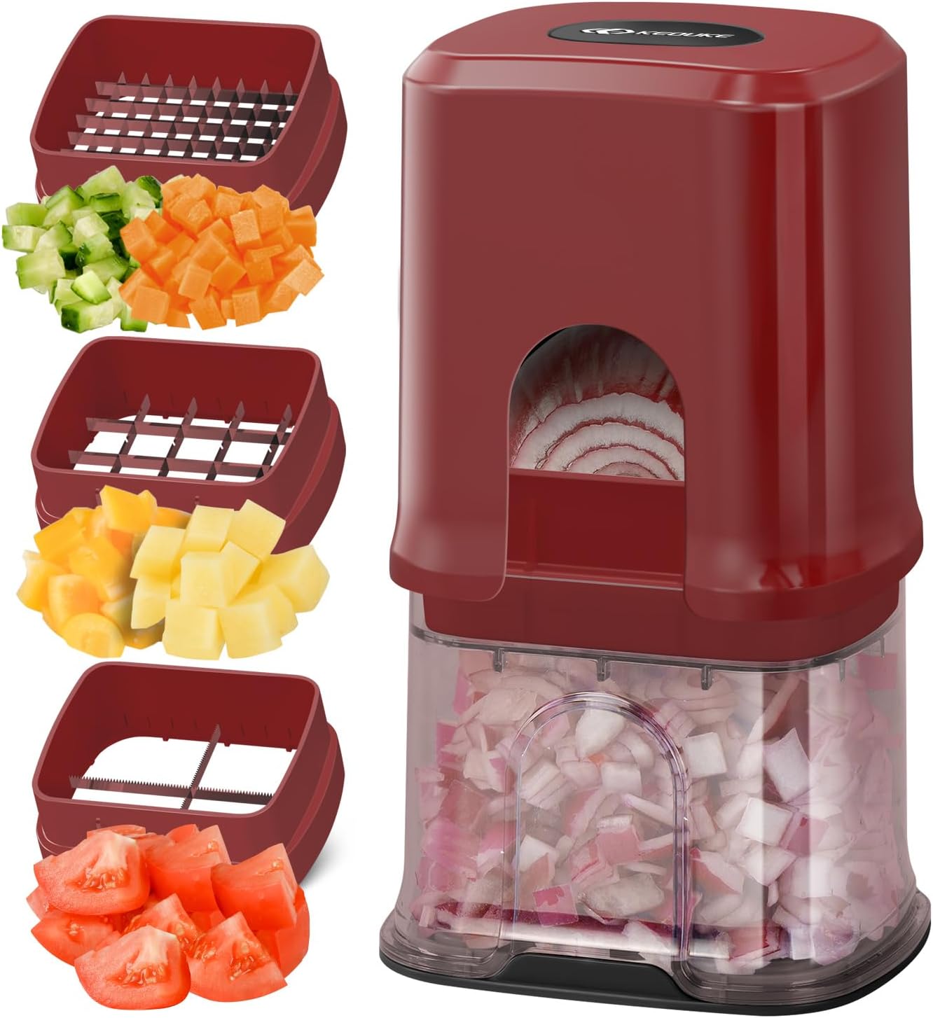 KEOUKE Multifunctional Vegetable Chopper Bowl White - 3 Interchangeable Blades Potato French Fry Cutter with Container & Storage Box Food Chopper Dicer for Cucumber, Tomato, Carrot, Onion detail 11