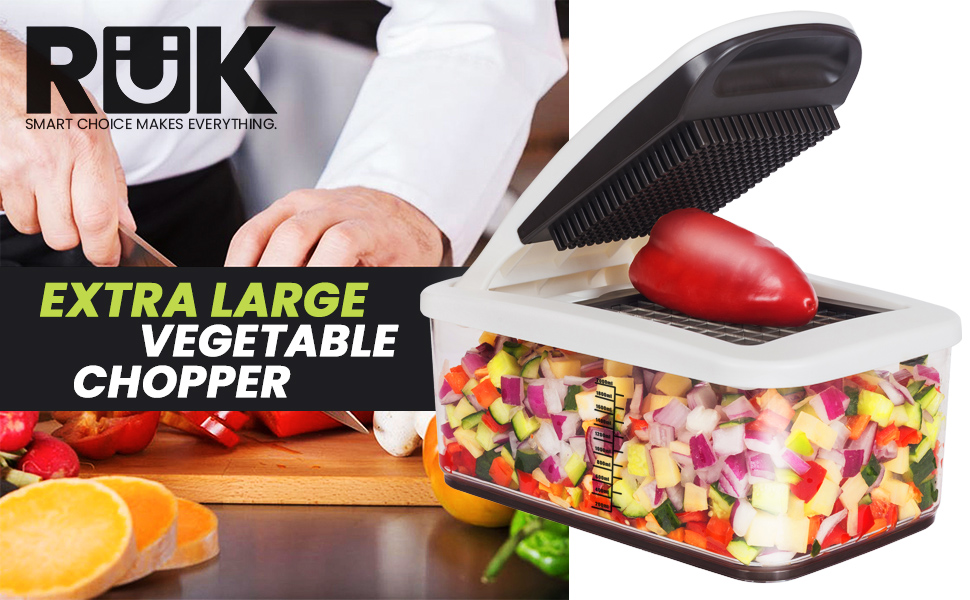 RüK Vegetable Chopper, Extra Large Chopper Vegetable Cutter, Multifunctional 10-in-1 Pro Food Chopper - 6 Blades, 4 Vegetable Spiralizers, E-Recipes - Veggie Chopper with Container detail 1