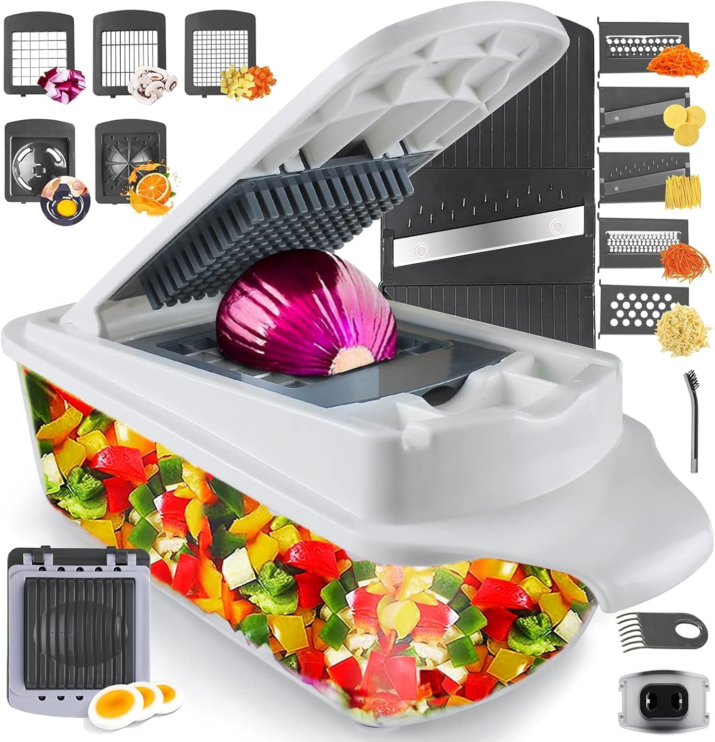 RüK Vegetable Chopper, Extra Large Chopper Vegetable Cutter, Multifunctional 10-in-1 Pro Food Chopper - 6 Blades, 4 Vegetable Spiralizers, E-Recipes - Veggie Chopper with Container detail 3