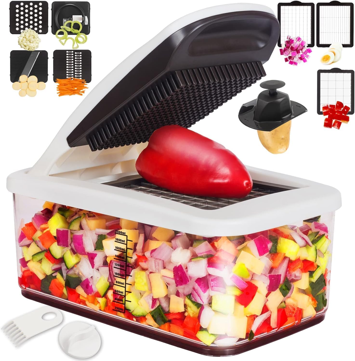 RüK Vegetable Chopper, Extra Large Chopper Vegetable Cutter, Multifunctional 10-in-1 Pro Food Chopper - 6 Blades, 4 Vegetable Spiralizers, E-Recipes - Veggie Chopper with Container detail 4
