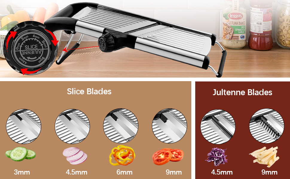 Mandoline Food Slicer, Adjustable Mandoline Slicer for Kitchen, Stainless Steel Mandolin Vegetable Chopper for Potato/Tomato/Onion, Vegetable Slicer Julienne Cutter with Cut-Resistant Gloves detail 2
