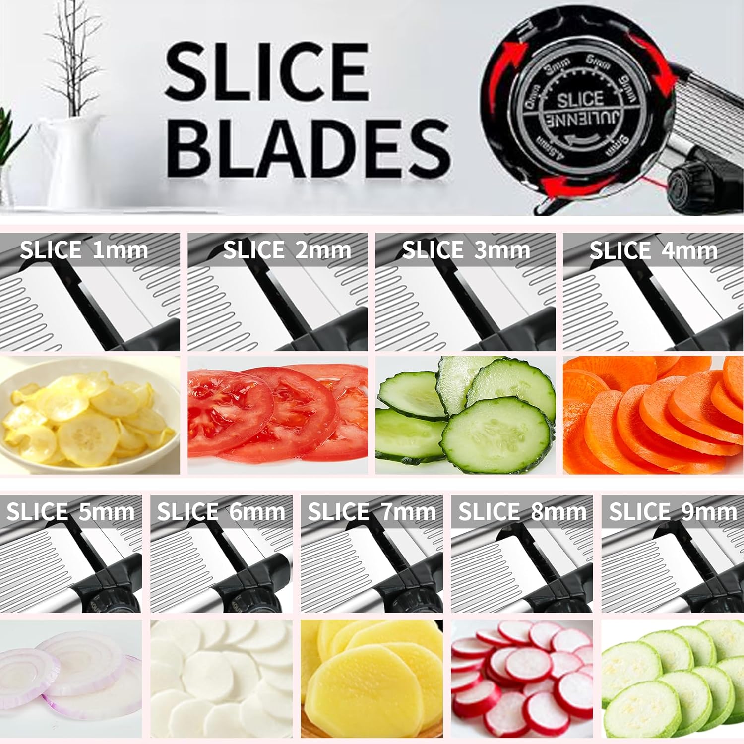 Mandoline Food Slicer, Adjustable Mandoline Slicer for Kitchen, Stainless Steel Mandolin Vegetable Chopper for Potato/Tomato/Onion, Vegetable Slicer Julienne Cutter with Cut-Resistant Gloves detail 11
