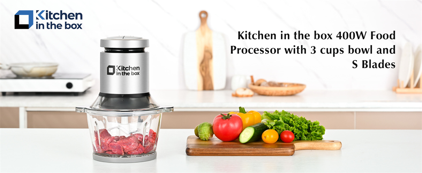 Kitchen in the box Mini Food Processor, Electric Meat Grinder & Food Chopper with 400W Powerful Veggie Chopper-One 3 Cup Bowl & S Blades for Meat/Fish/Vegetable/Baby Food detail 1