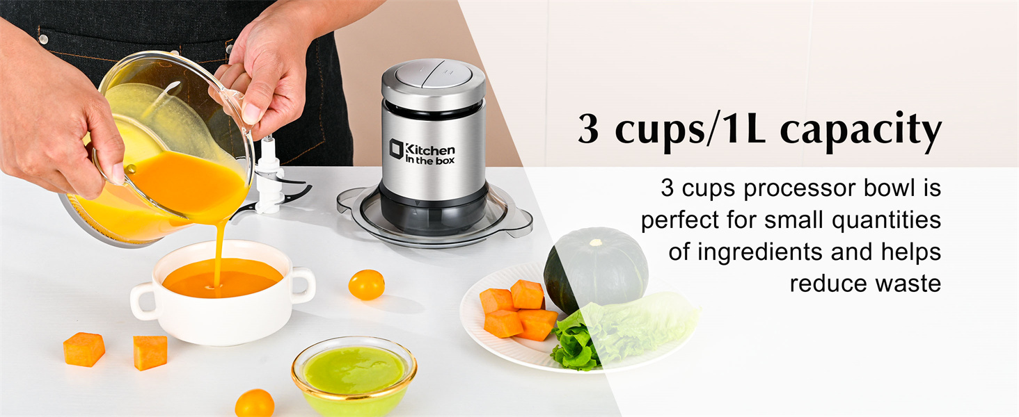 Kitchen in the box Mini Food Processor, Electric Meat Grinder & Food Chopper with 400W Powerful Veggie Chopper-One 3 Cup Bowl & S Blades for Meat/Fish/Vegetable/Baby Food detail 3