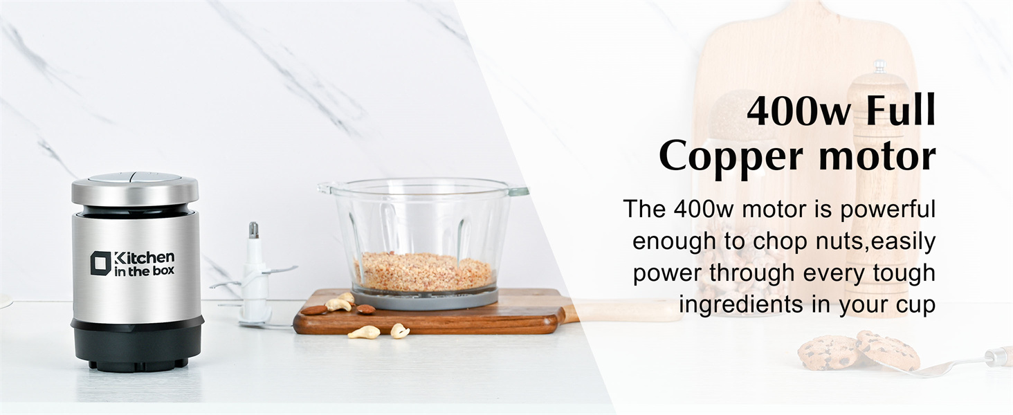 Kitchen in the box Mini Food Processor, Electric Meat Grinder & Food Chopper with 400W Powerful Veggie Chopper-One 3 Cup Bowl & S Blades for Meat/Fish/Vegetable/Baby Food detail 4