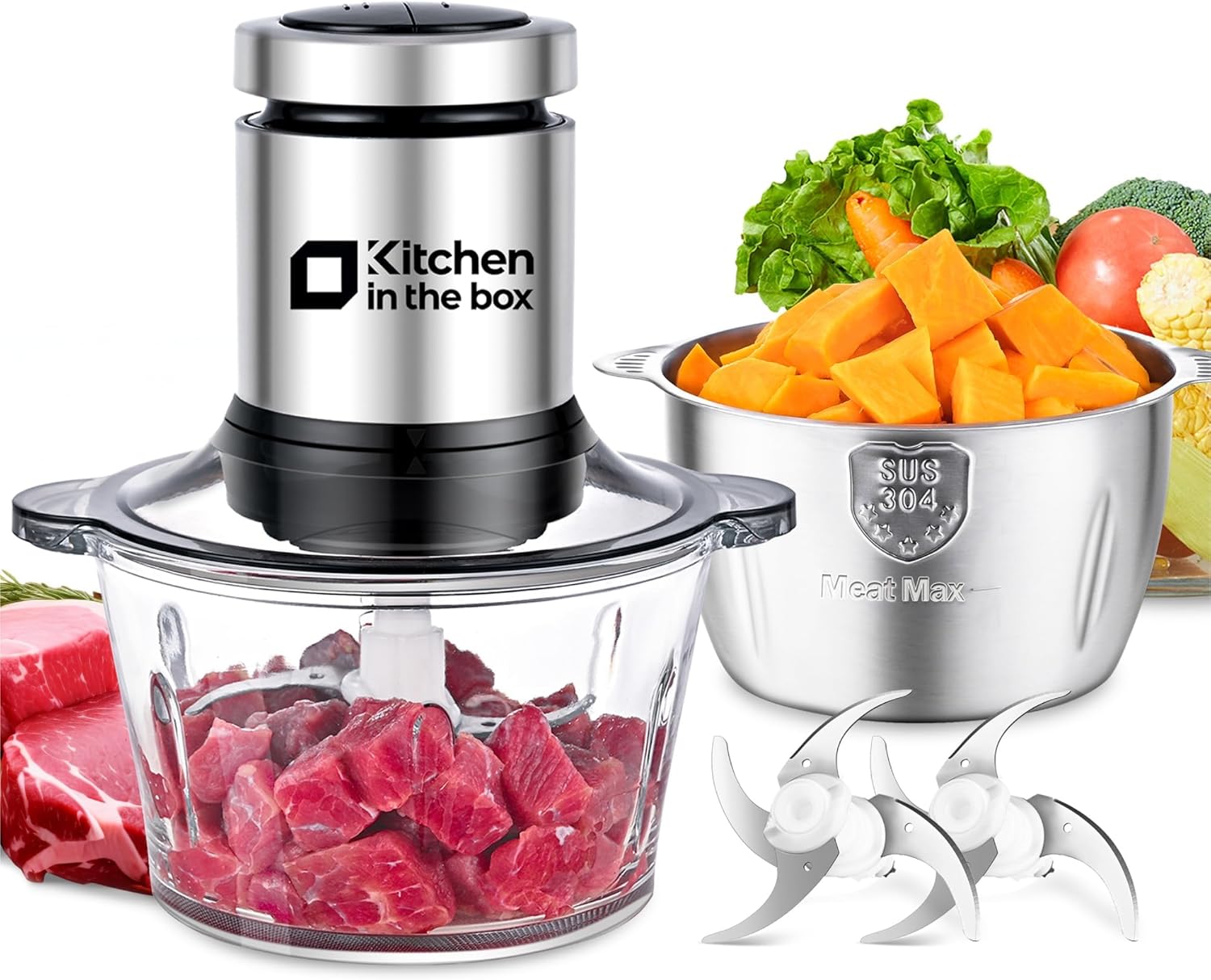 Kitchen in the box Mini Food Processor, Electric Meat Grinder & Food Chopper with 400W Powerful Veggie Chopper-One 3 Cup Bowl & S Blades for Meat/Fish/Vegetable/Baby Food detail 11