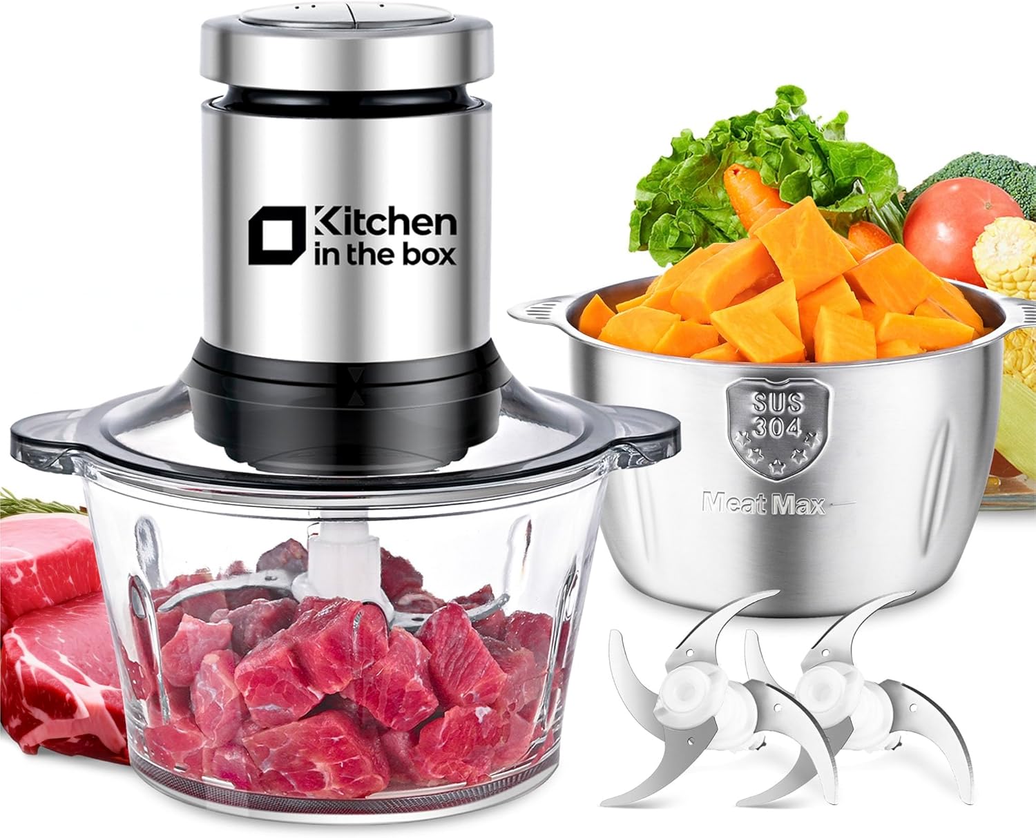 Kitchen in the box Mini Food Processor, Electric Meat Grinder & Food Chopper with 400W Powerful Veggie Chopper-One 3 Cup Bowl & S Blades for Meat/Fish/Vegetable/Baby Food detail 12