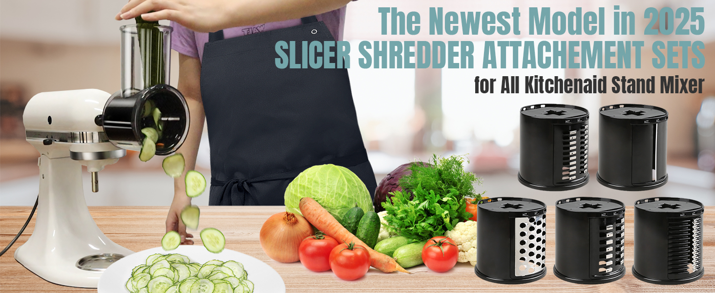 Stainless Steel Slicer Shredder Attachments for KitchenAid Stand Mixers, Vegetable Shredder, Cheese Grater, Salad Maker, Food Slicers Chopper Grinding Powder Accessories with Detachable 5 Blades detail 1