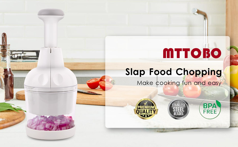 Vegetable Chopper, Food Chopper Manual Hand, Onion, Salad, Garlic, Nut & Veggie Cutter, Dishwasher Safe, White detail 1