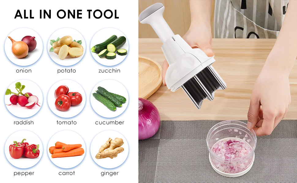 Vegetable Chopper, Food Chopper Manual Hand, Onion, Salad, Garlic, Nut & Veggie Cutter, Dishwasher Safe, White detail 2