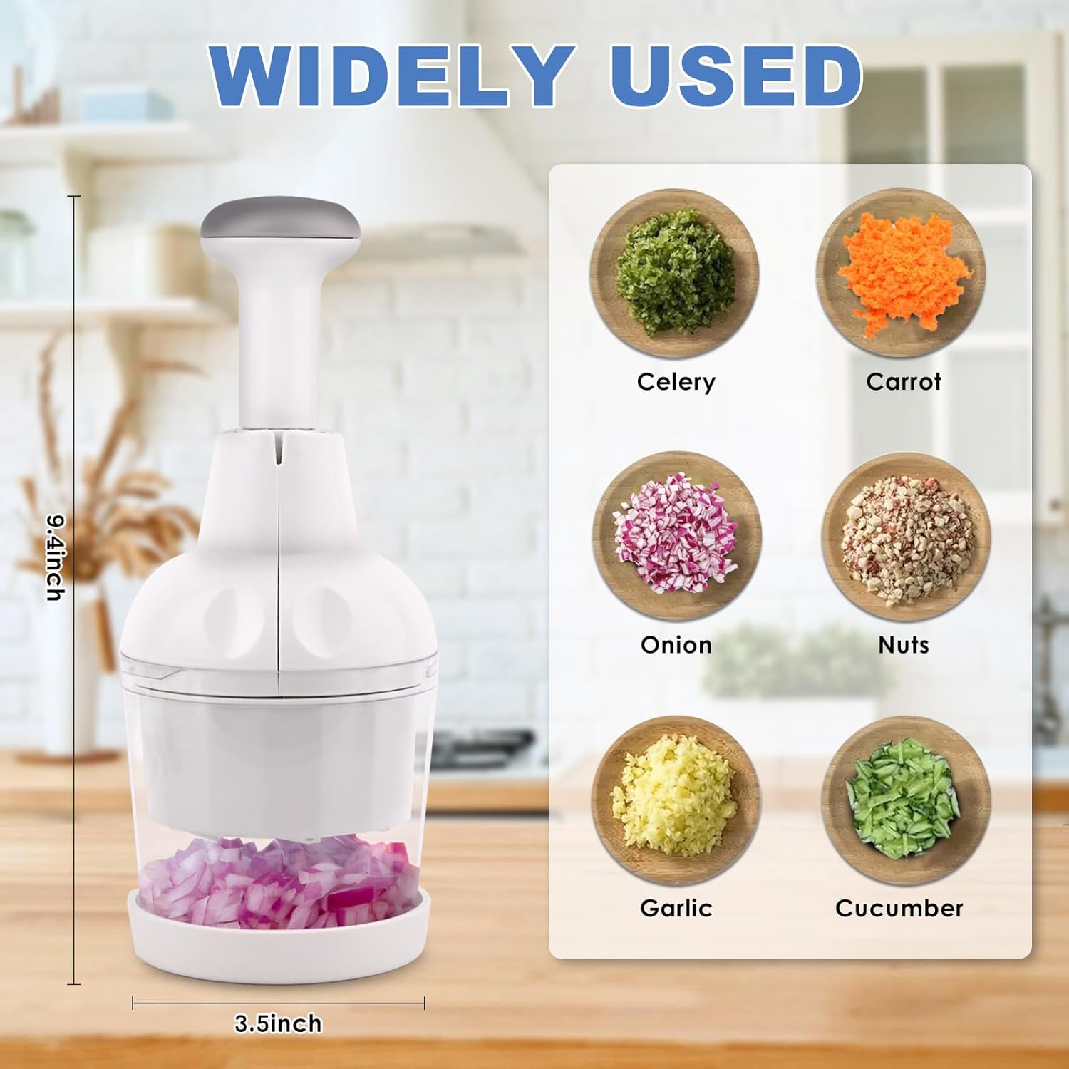 Vegetable Chopper, Food Chopper Manual Hand, Onion, Salad, Garlic, Nut & Veggie Cutter, Dishwasher Safe, White detail 17