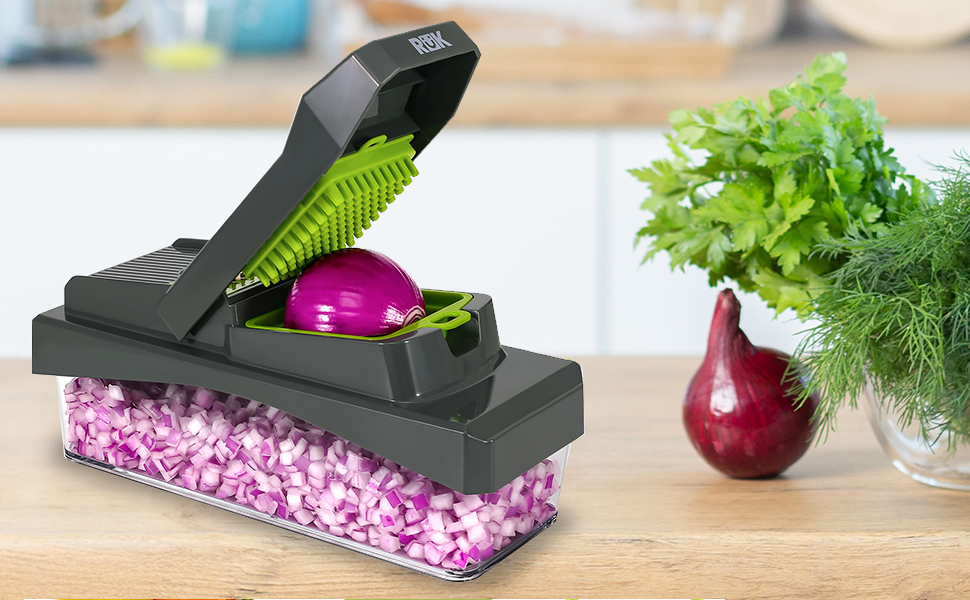 RüK 10-in-1 Vegetable Chopper - 6 Blade Veggie Chopper with Container, Food Dicer, Onion Cutter, Cheese Grater, Mandoline Slicer, Kitchen Gadgets & Home Essentials (Gray) detail 2