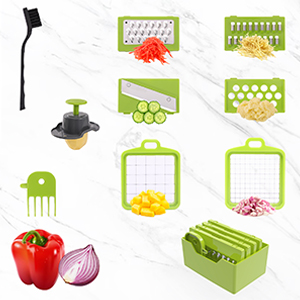 RüK 10-in-1 Vegetable Chopper - 6 Blade Veggie Chopper with Container, Food Dicer, Onion Cutter, Cheese Grater, Mandoline Slicer, Kitchen Gadgets & Home Essentials (Gray) detail 3