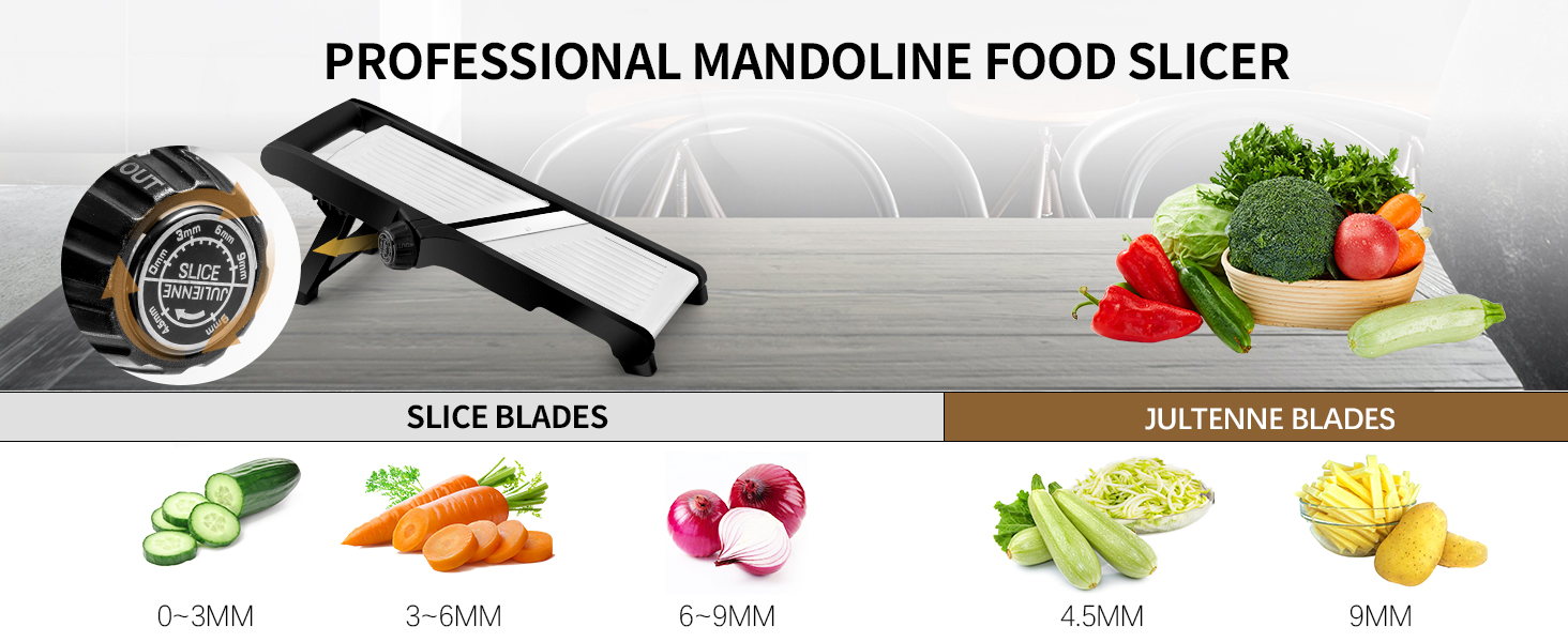 VEKAYA Mandoline Slicer for Kicthen,Adjustable Vegetable Slicer,Food Chopper,Potato Slicer,Mandolin,Tomato Slicer,Veggie Cutter,Stainless Steel Professional with Safety Gloves detail 2