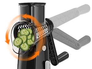 5 Blades Rotary Cheese Grater Hand Crank Vegetable Chopper Shredder Spiralizer Slicer Mandoline for Vegetable & Cheese & Fruit, Food Chopper for Kitchen with Blades Storage Box & Suction Base (Black) detail 9
