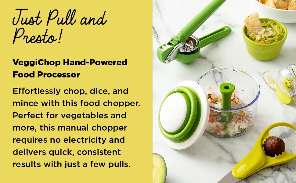 Chef'n VeggiChop Hand-Powered Food Chopper (Arugula), 5.5" x 5.5" x 5" detail 2