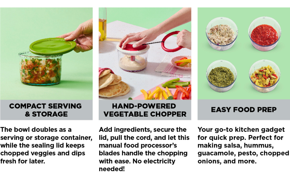 Chef'n VeggiChop Hand-Powered Food Chopper (Arugula), 5.5" x 5.5" x 5" detail 3