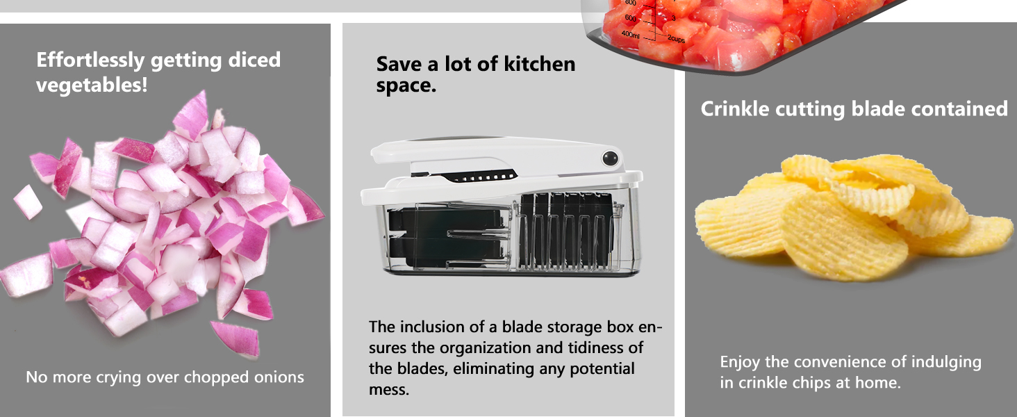 Ourokhome Food Chopper with Container, Manual Mandolin Vegetable Slicer Onion Dicer with 8 Blades, Hand Veggie Shredder for Potato, Tomato, Essential Kitchen Gadgets (8 in 1, White) detail 2