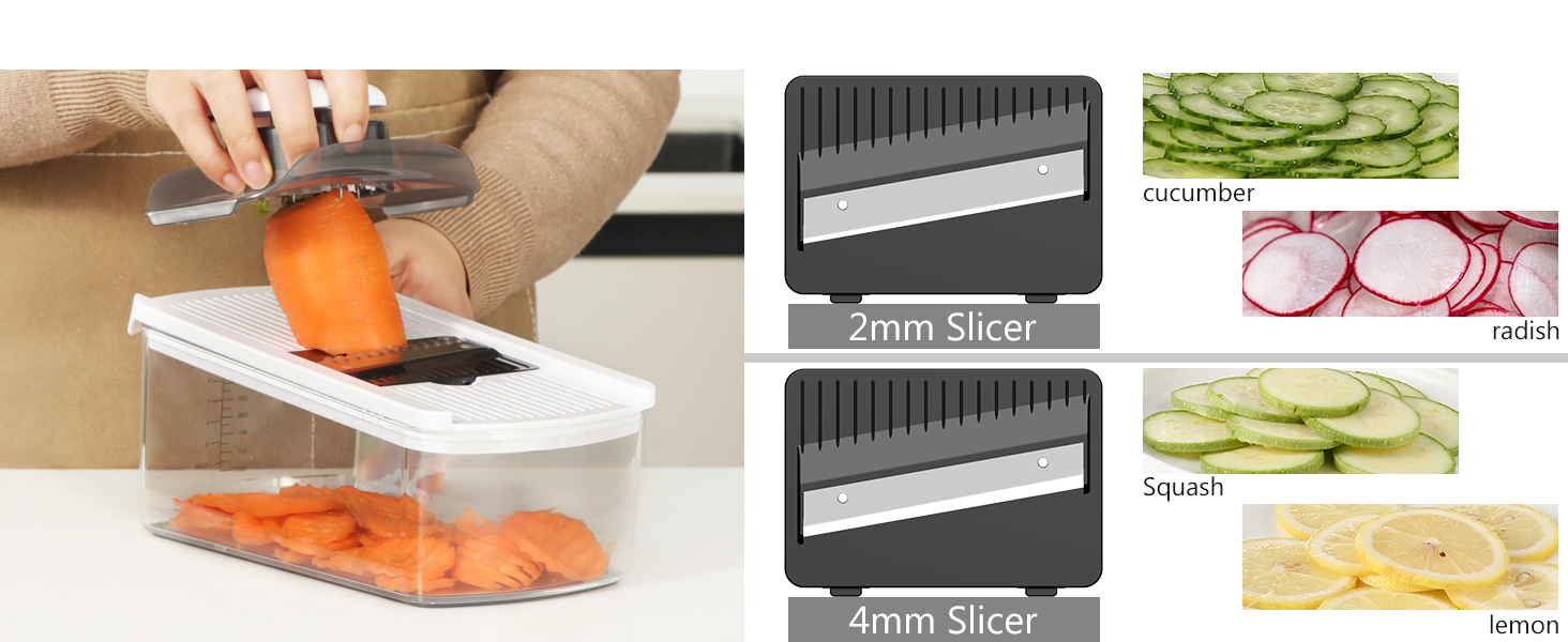 Ourokhome Food Chopper with Container, Manual Mandolin Vegetable Slicer Onion Dicer with 8 Blades, Hand Veggie Shredder for Potato, Tomato, Essential Kitchen Gadgets (8 in 1, White) detail 4