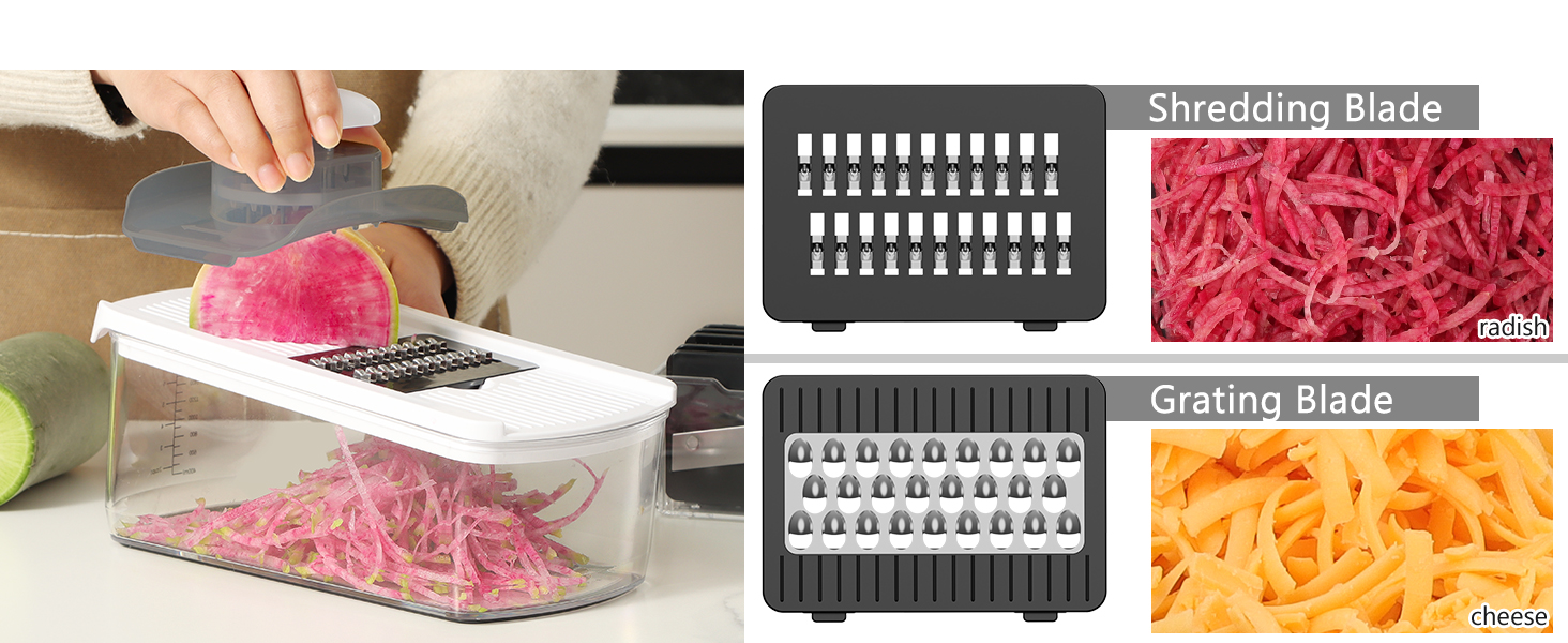 Ourokhome Food Chopper with Container, Manual Mandolin Vegetable Slicer Onion Dicer with 8 Blades, Hand Veggie Shredder for Potato, Tomato, Essential Kitchen Gadgets (8 in 1, White) detail 5