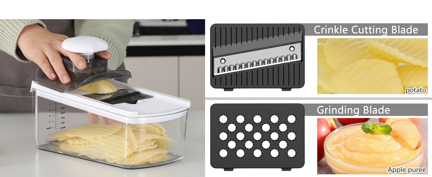 Ourokhome Food Chopper with Container, Manual Mandolin Vegetable Slicer Onion Dicer with 8 Blades, Hand Veggie Shredder for Potato, Tomato, Essential Kitchen Gadgets (8 in 1, White) detail 6
