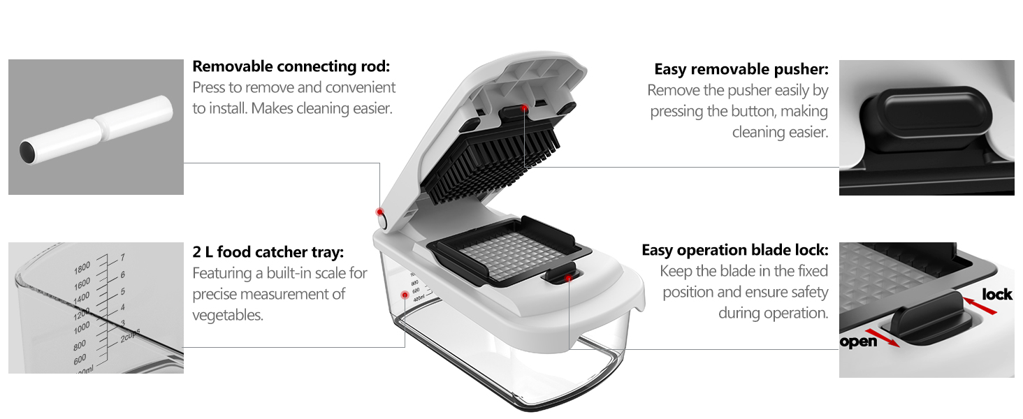 Ourokhome Food Chopper with Container, Manual Mandolin Vegetable Slicer Onion Dicer with 8 Blades, Hand Veggie Shredder for Potato, Tomato, Essential Kitchen Gadgets (8 in 1, White) detail 8