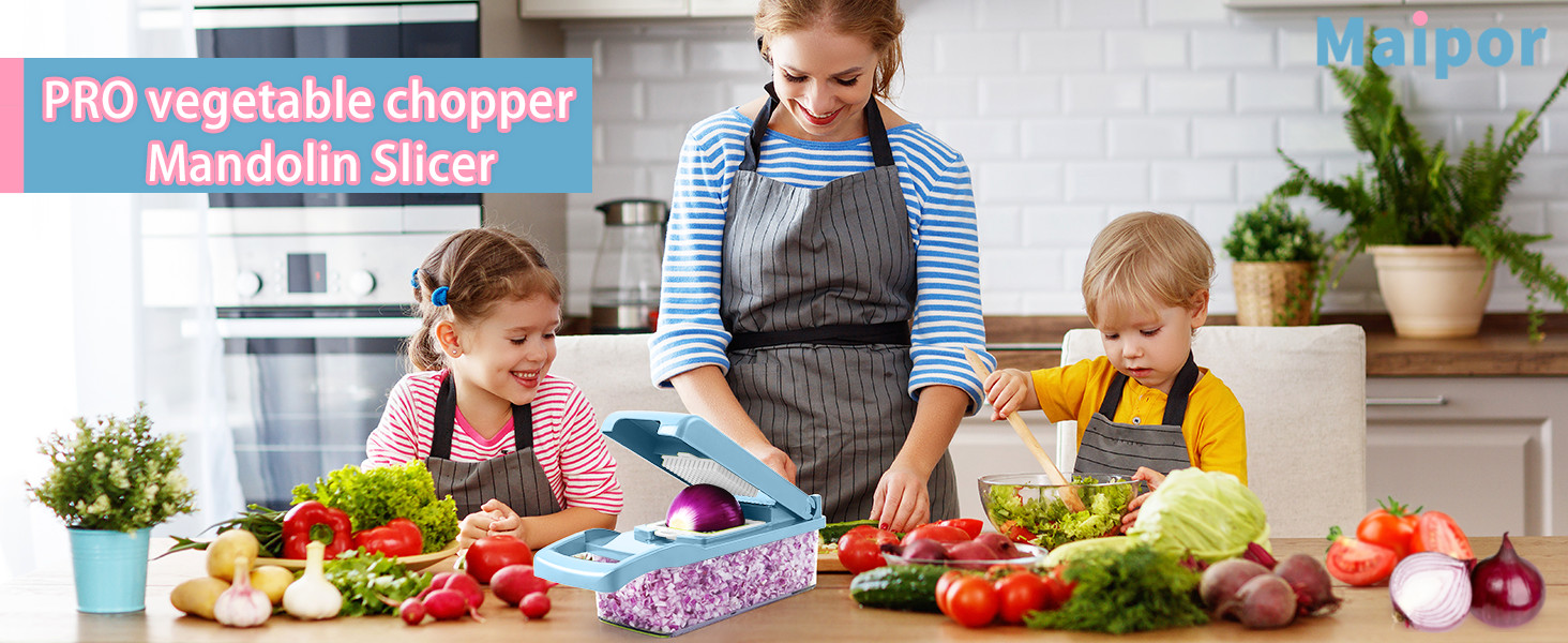 MAIPOR Vegetable Chopper Pro, Multifunctional 13 in 1 Food Chopper, Kitchen Vegetable Slicer Dicer Cutter With 8 Blades for Onion Carrot and Garlic With Container (Blue) detail 1