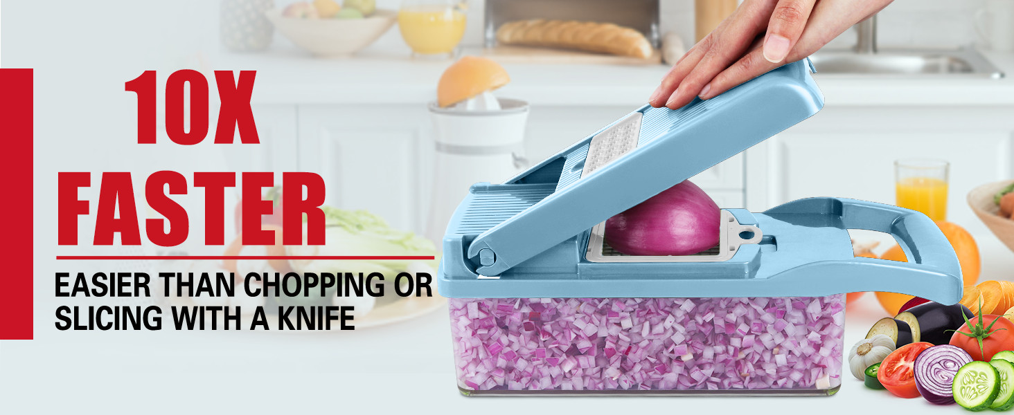 MAIPOR Vegetable Chopper Pro, Multifunctional 13 in 1 Food Chopper, Kitchen Vegetable Slicer Dicer Cutter With 8 Blades for Onion Carrot and Garlic With Container (Blue) detail 3