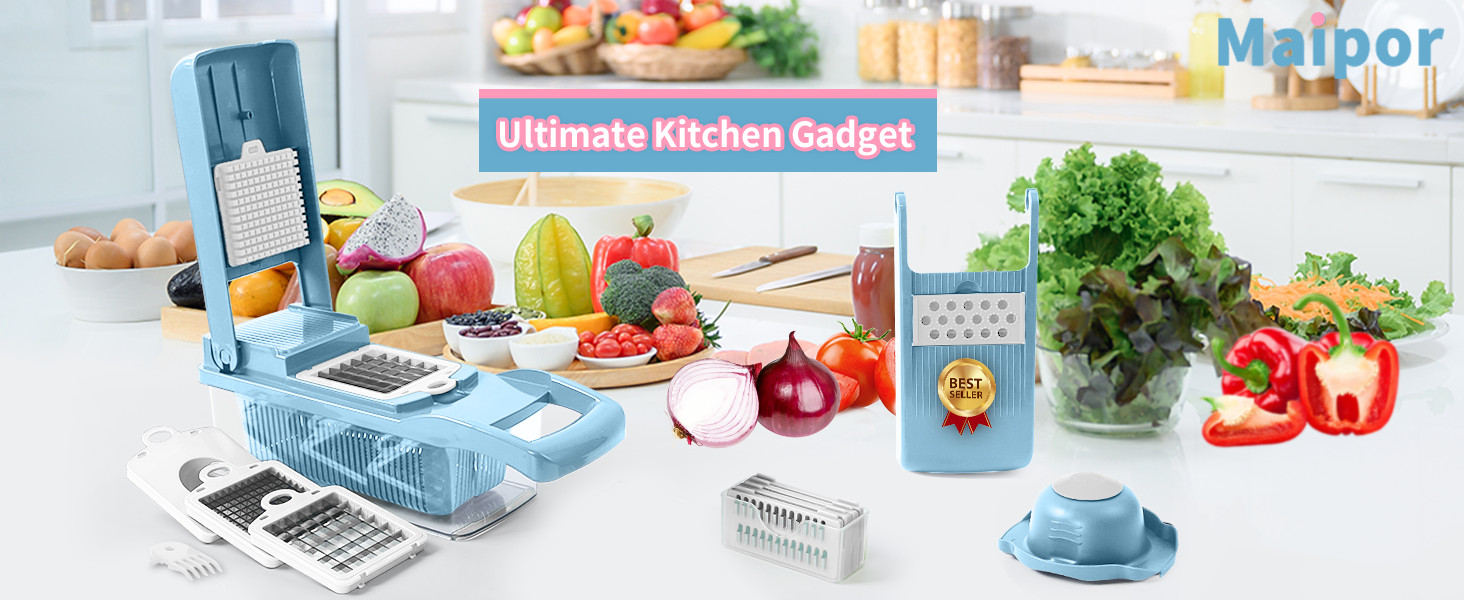 MAIPOR Vegetable Chopper Pro, Multifunctional 13 in 1 Food Chopper, Kitchen Vegetable Slicer Dicer Cutter With 8 Blades for Onion Carrot and Garlic With Container (Blue) detail 8