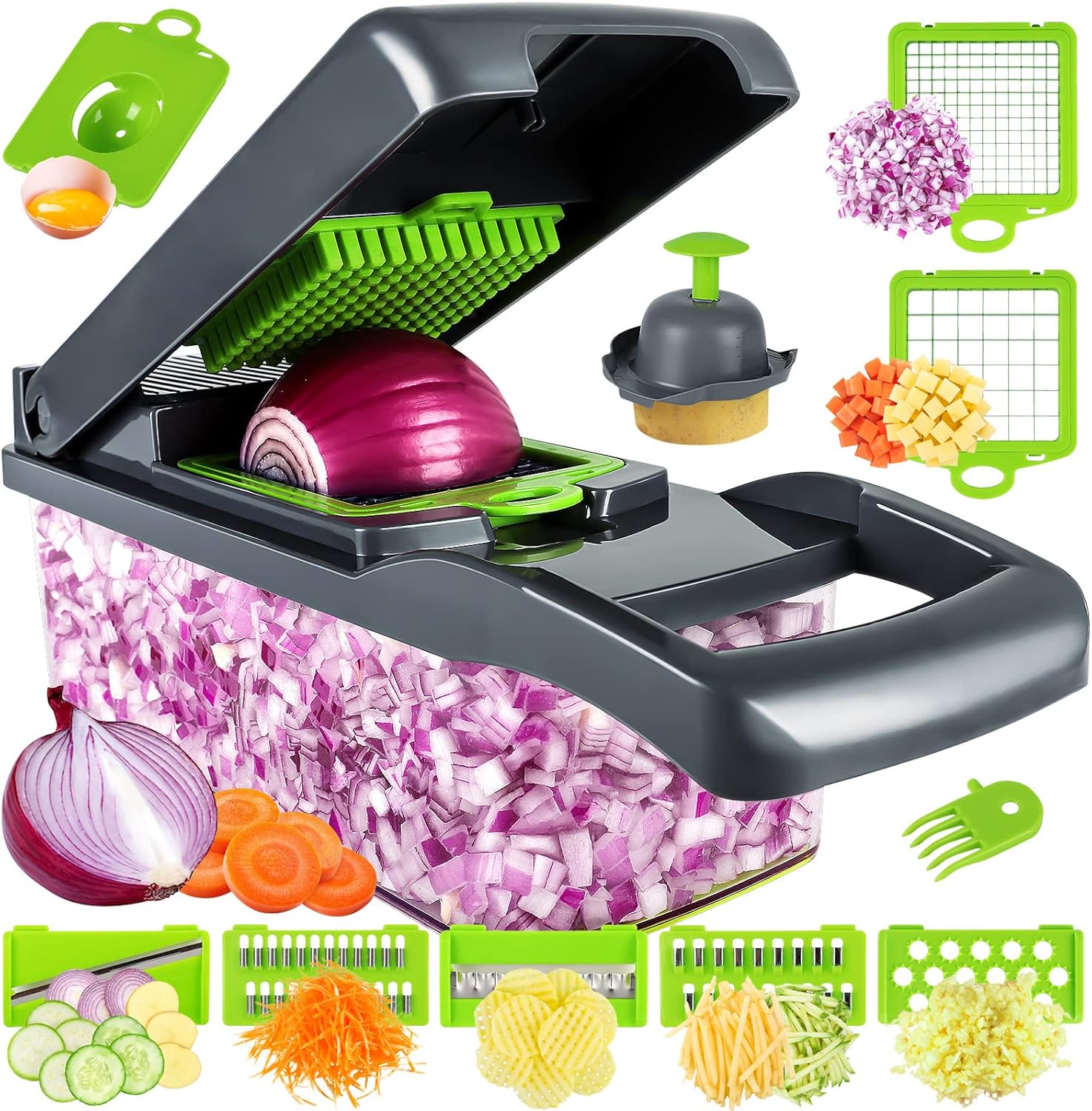 MAIPOR Vegetable Chopper Pro, Multifunctional 13 in 1 Food Chopper, Kitchen Vegetable Slicer Dicer Cutter With 8 Blades for Onion Carrot and Garlic With Container (Blue) detail 10