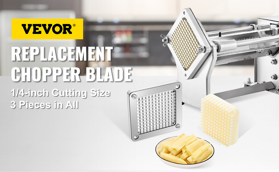 VEVOR Replacement Chopper Blade, 1/4 inch, 3 PCS French Fry Blade Assembly with 6 Extra Knives, Stainless Steel Dicer Parts and Push Block for Cutting Potatoes Carrots Onions Cucumbers Mushrooms detail 1