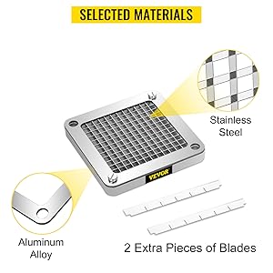 VEVOR Replacement Chopper Blade, 1/4 inch, 3 PCS French Fry Blade Assembly with 6 Extra Knives, Stainless Steel Dicer Parts and Push Block for Cutting Potatoes Carrots Onions Cucumbers Mushrooms detail 3