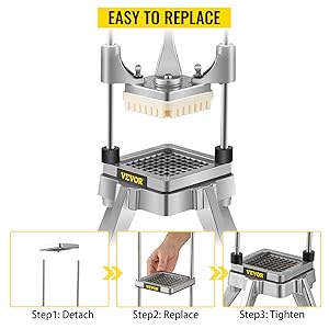 VEVOR Replacement Chopper Blade, 1/4 inch, 3 PCS French Fry Blade Assembly with 6 Extra Knives, Stainless Steel Dicer Parts and Push Block for Cutting Potatoes Carrots Onions Cucumbers Mushrooms detail 4